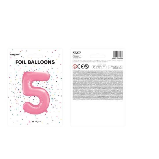 Globo foil "5" en rosa 86 cm