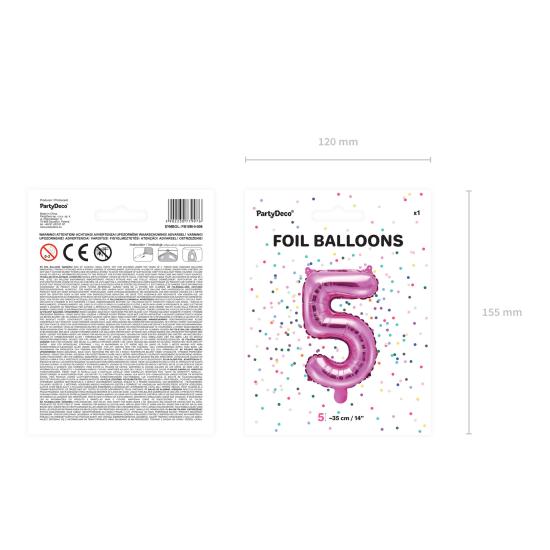 Globo foil "5" rosa oscuro
