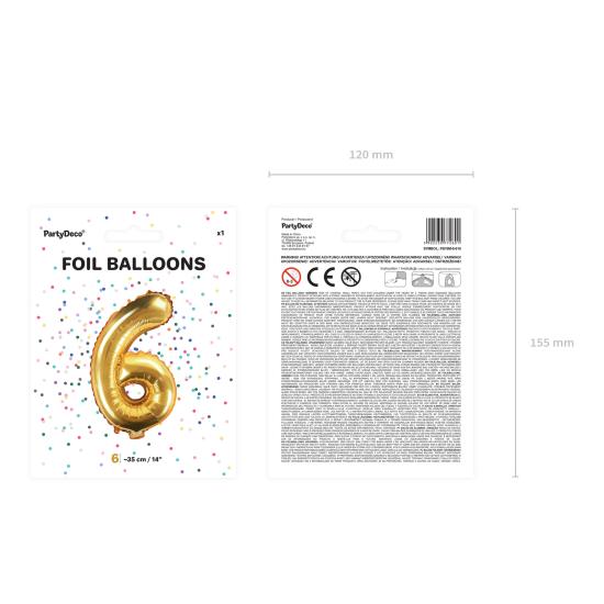 Globo foil "6" dorado (35 cm)