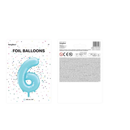 Globo foil "6" en azul claro 86 cm