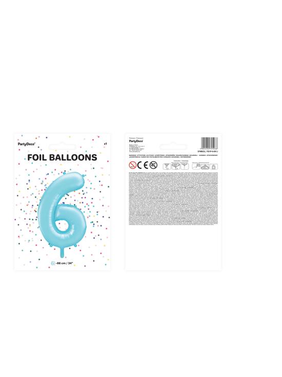 Globo foil "6" en azul claro 86 cm