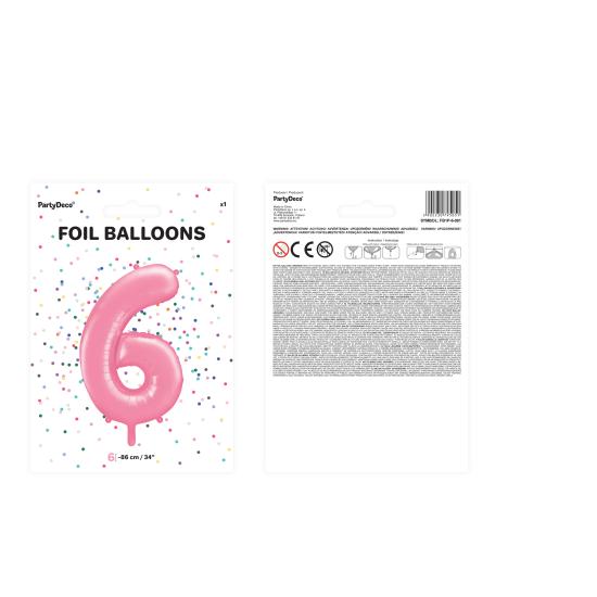 Globo foil "6" en rosa 86 cm
