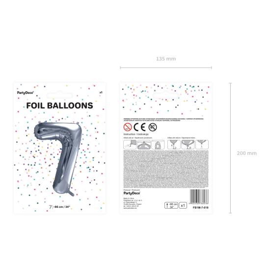 Globo foil "7" en plateado 86 cm