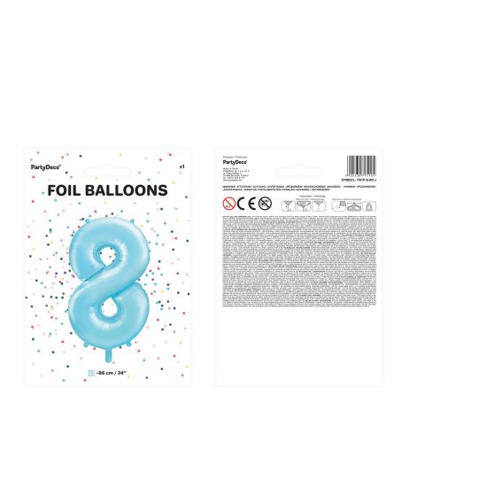 Globo foil "8" en azul claro 86 cm