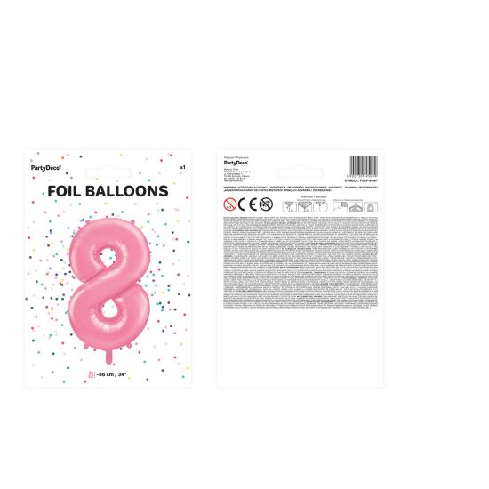 Globo foil "8" en rosa 86 cm Globo foil "8" en rosa 86 cm