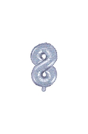 Globo foil "8" plateado con purpurina (35 cm)
