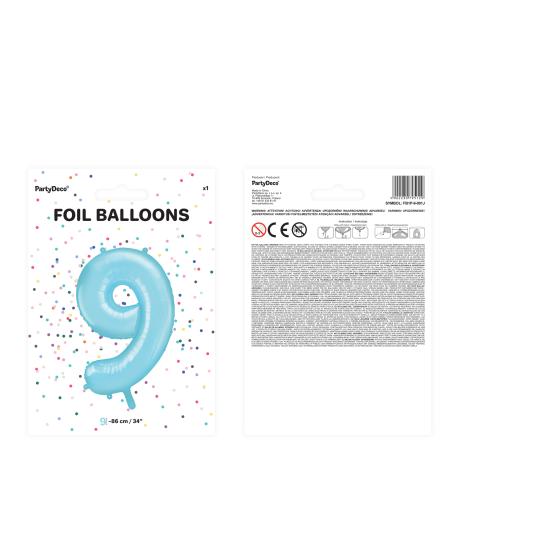 Globo foil "9" en azul claro 86 cm
