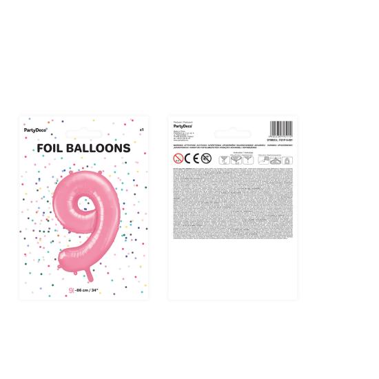 Globo foil "9" en rosa 86 cm