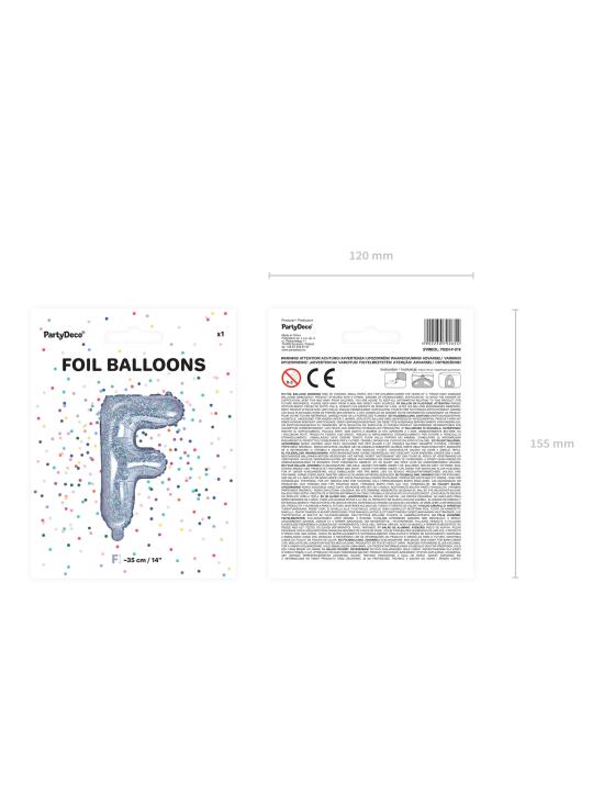 Globo foil letra F plateado con purpurina