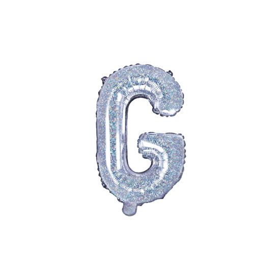 Globo foil letra G plateado con purpurina