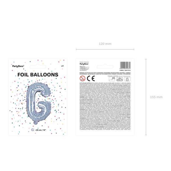 Globo foil letra G plateado con purpurina