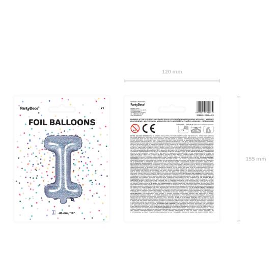 Globo foil letra I plateado con purpurina