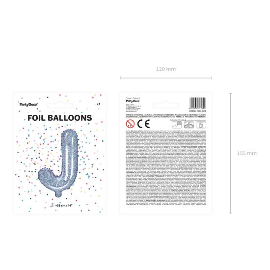 Globo foil letra J plateado con purpurina Globo foil letra J plateado con purpurina