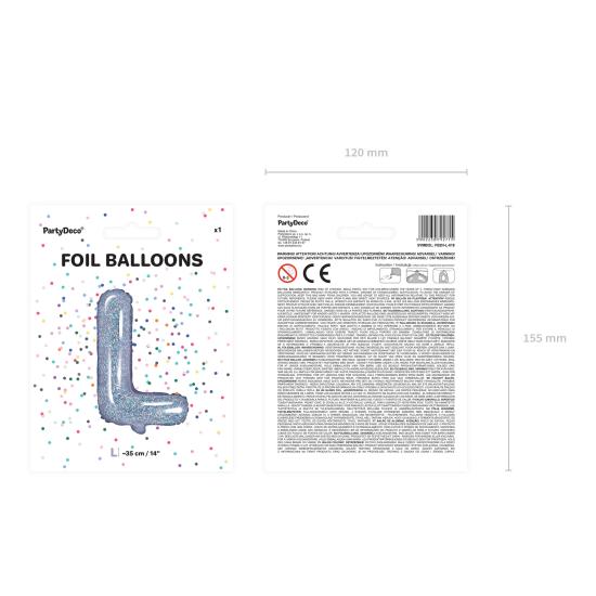 Globo foil letra L plateado con purpurina