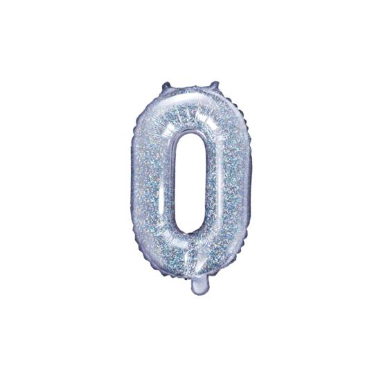 Globo foil letra O plateado con purpurina