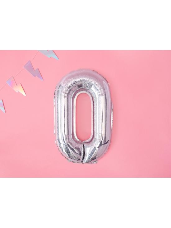 Globo foil letra O plateado con purpurina
