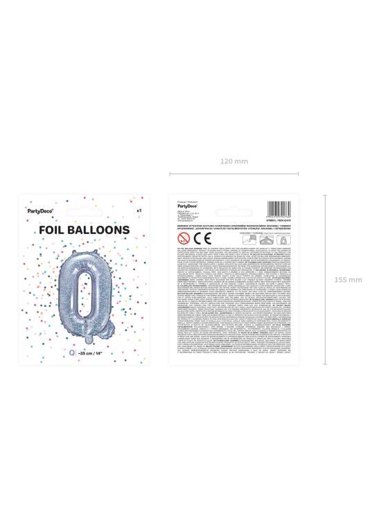Globo foil letra Q plateado con purpurina