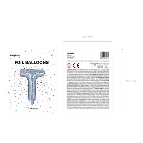 Globo foil letra T plateado con purpurina Globo foil letra T plateado con purpurina