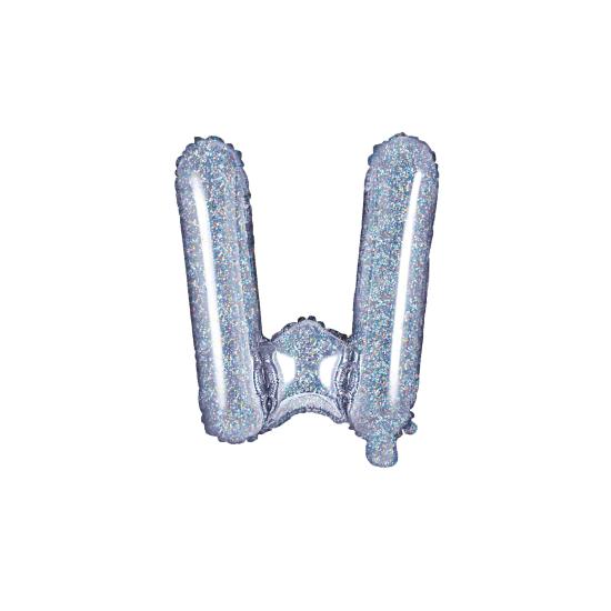 Globo foil letra W plateado con purpurina