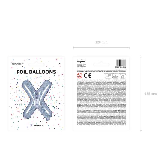Globo foil letra X plateado con purpurina