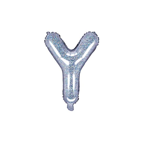 Globo foil letra Y plateado con purpurina