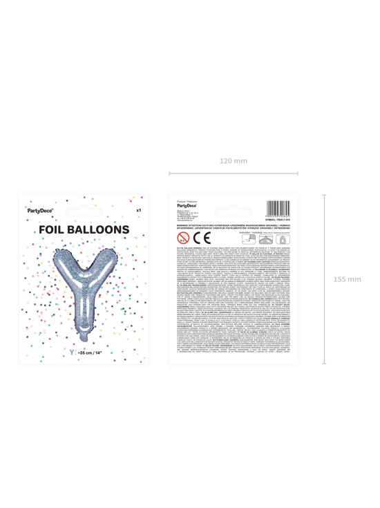 Globo foil letra Y plateado con purpurina