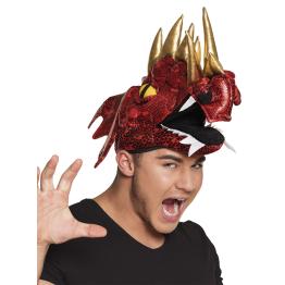 Gorro de dragón rojo con cuernos para adulto