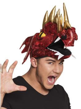 Gorro de dragón rojo con cuernos para adulto