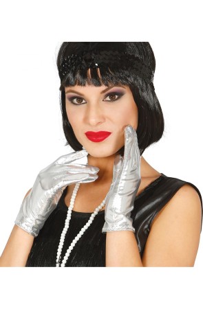 Guantes cortos plateados para adulto