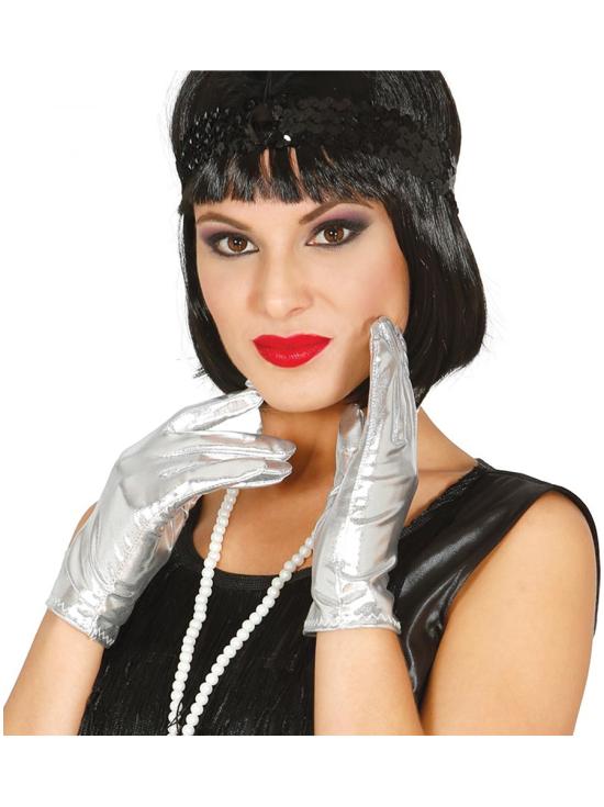 Guantes cortos plateados para adulto