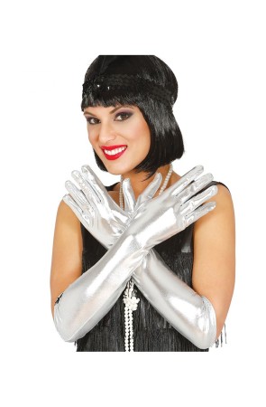 Guantes largos plateados para adulto