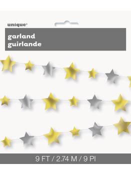 Guirnalda de estrellas doradas y plateadas