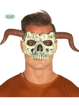 Media máscara de calavera con cuernos de foam para adulto