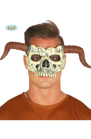 Media máscara de calavera con cuernos de foam para adulto