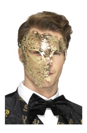 Media máscara de fantasma de la ópera dorada para hombre