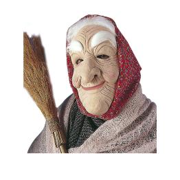 Máscara de bruja vieja de cuento con pelo y pañuelo