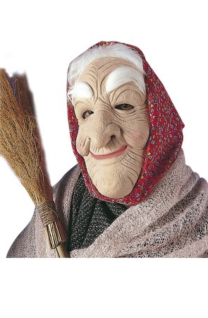 Máscara de bruja vieja de cuento con pelo y pañuelo