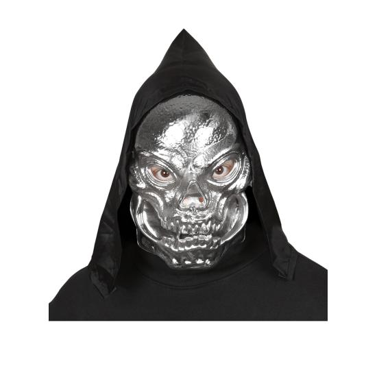 Máscara de calavera metalizada con capucha