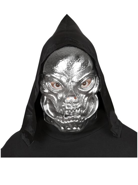 Máscara de calavera metalizada con capucha