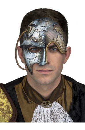 Máscara de media cara steampunk plateada para adulto