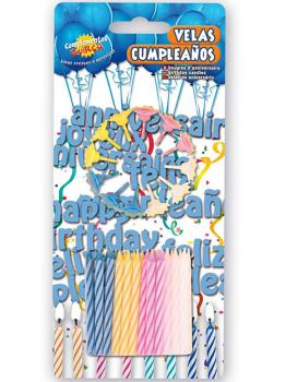 Pack de 24 Velas y 12 portavelas de colores para Cumpleaños