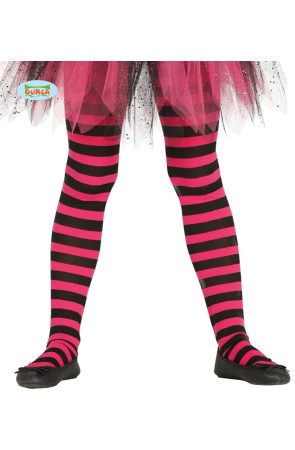 Pantys de bruja de rayas negras y rosas para niña