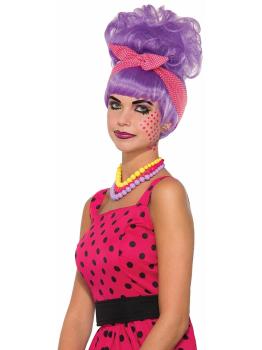 Peluca Pop Art morada con moño para mujer