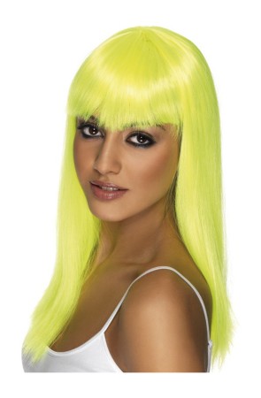 Peluca amarillo neón con flequillo