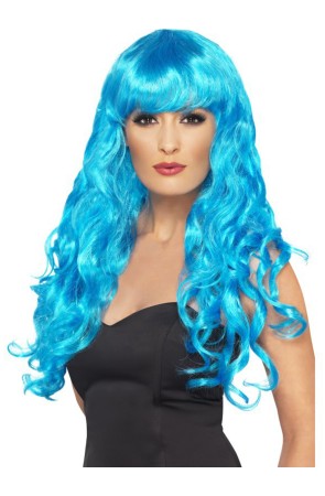 Peluca azul de sirena con flequillo