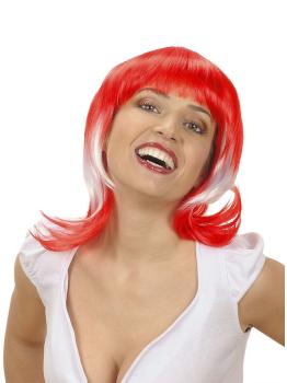 Peluca bicolor roja y blanca para mujer