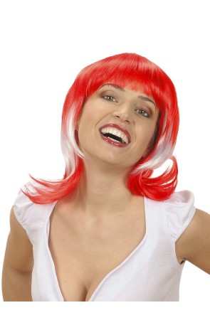 Peluca bicolor roja y blanca para mujer