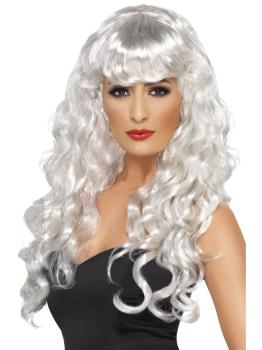 Peluca blanca de fantasma con flequillo