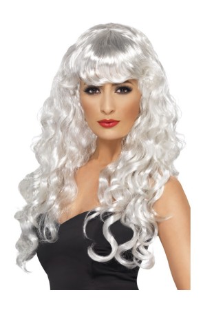 Peluca blanca de fantasma con flequillo