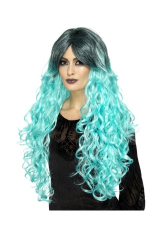 Peluca con degradado turquesa para mujer